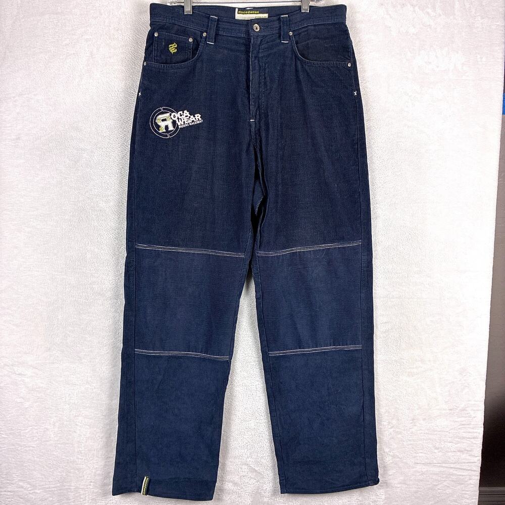 Vintage RocaWear Pant Men 34x34 Navy Corduroy Baggy Wide Leg Cords Skate 90s Y2K